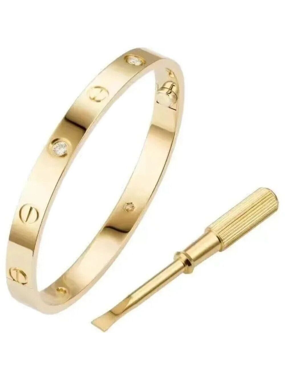 18K Gold Plated Screw Bangle Bracelet – Luxury Stainless Steel, Zircon Stones